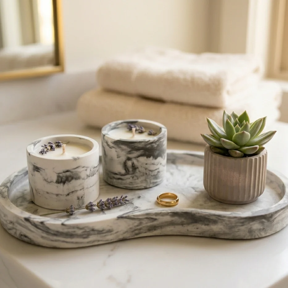 Marble concrete candle holders