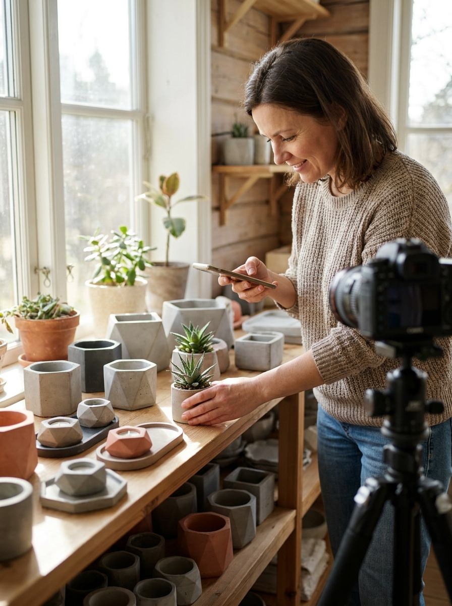 Student photographing her pieces to sell